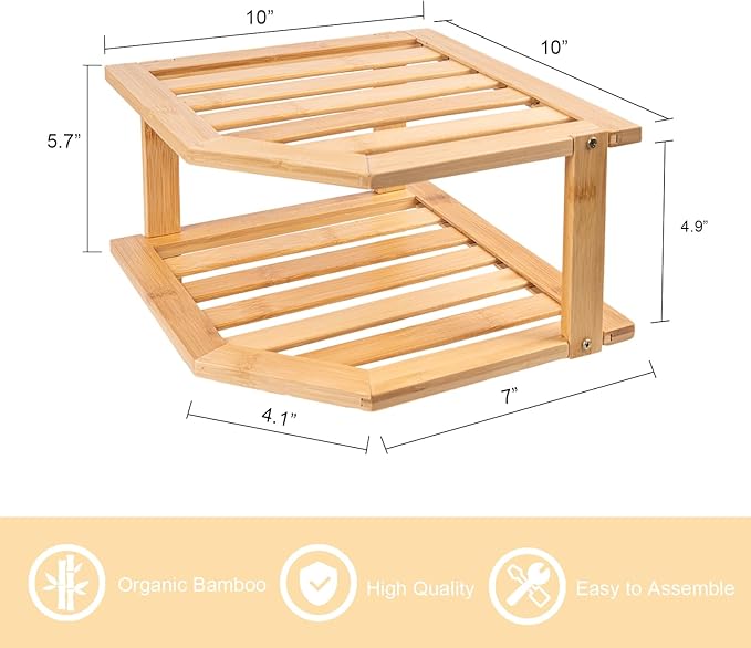 VERTORGAN 2 Tier Bamboo Dish Drying Rack,Corner Shelf 2 Pack | Pantry Storage,Dish Rack,Spice Rack,Corner Organizer,Kitchen Counter Shelves,Kitchen Storage,Holds Plates