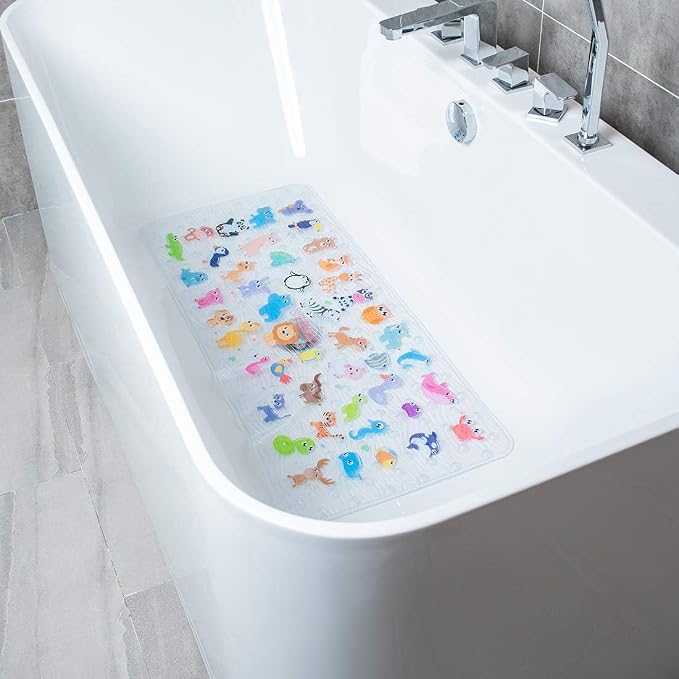Bath Mats for Tub Kids,Baby Toddler - Large Cartoon Non-Slip Bathroom Bathtub Anti-Slip Shower Mats for Floor 35x15,Machine Washable XL Size Bathroom Mats (Zoo)