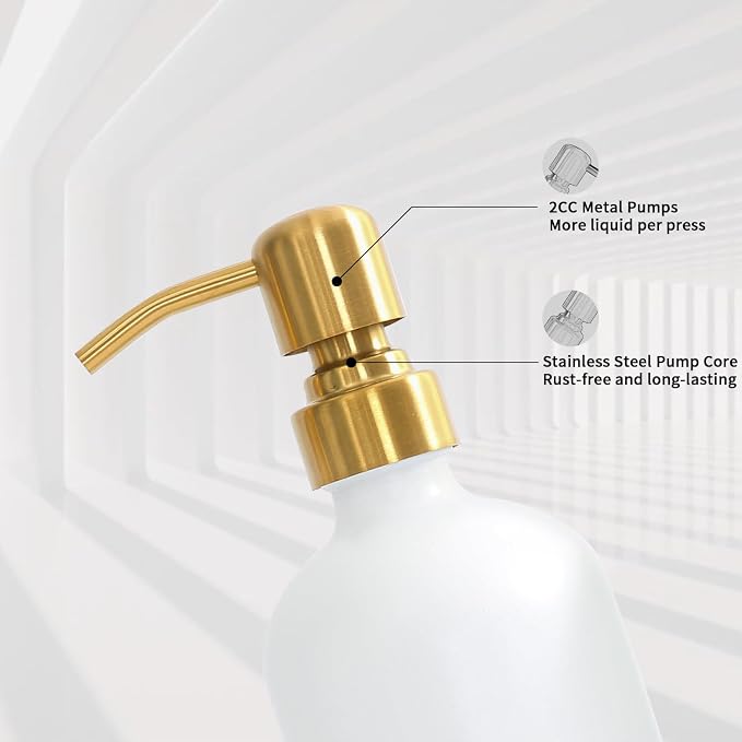 Prus Waso Gold Soap Dispenser Bathroom Set | Hand and Lotion Dispenser with Stainless Steel Pump, Perfect for Modern Bathroom Decor