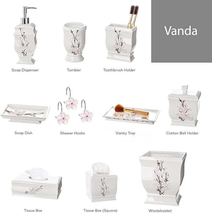 Vanda Cherry Blossom White Square Resin Tissue Box Cover with Bottom Slider