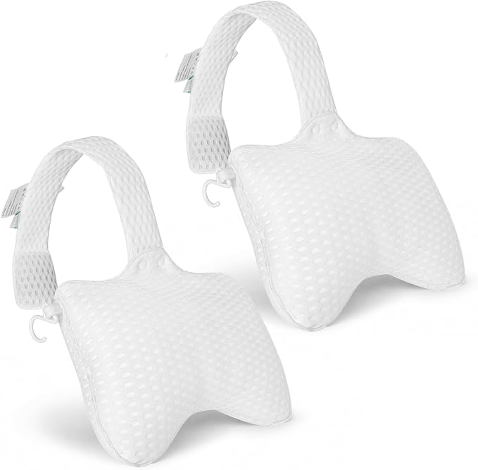 2-Pack Large Hot Tub Spa Pillow, Universal Headrest Neck Support Cushion for Chaise Lounge Pillow, Adjustable Long Strap, Removable Weighted Pouch with Easy-Dry Hook
