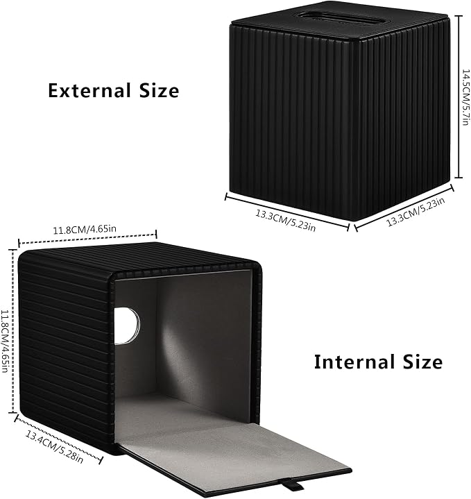 PU Leather Tissue Box Cover Square Tissue Box Holder for Bathroom Vanity Countertop Night Stands Bedroom Office Desk,Modern Tissue Decorative Organizer with Magnetic Closure (Black)
