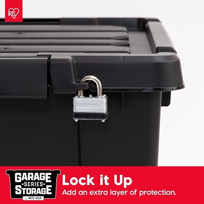 IRIS USA 6-Pack 20 Gal Heavy Duty Lockable Storage Totes with Lids, Black | Perfect for moving, garage organization, outdoor equipment and jobsite storage, Designed for dependable everyday use