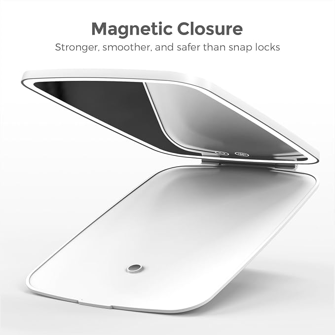 NEZZOE Portable Makeup Mirror, Large Travel Mirror with Light, 10”x7” White | Foldable Makeup Mirror, 2000mAh Rechargeable Battery, 3 LED Lighting Modes, Magnetic Closure