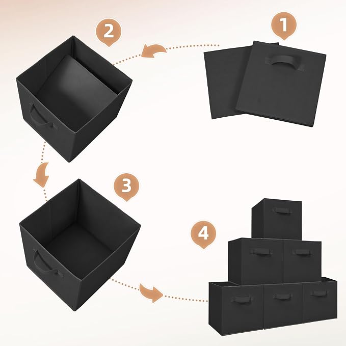 STORAGE MANIAC Storage Cubes, 11 Inch Collapsible Storage Bins with Handles, 4 Pack Fabric Foldable Bins for Organization, Durable Storage Bins for Closet, Shelves, Offices, 4-Pack Black