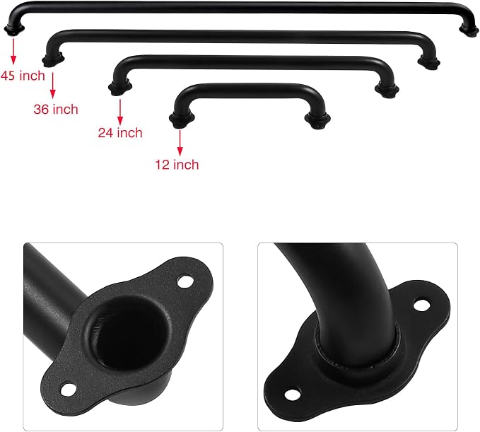 36 Inch Black Metal Stairs Railing Indoor, Industrial Pipe Staircase Handrail - Wall Mount Hand Rails for Outdoor Steps, Banister Deck Rail, Safety Grab Bar for Senior or Disabled