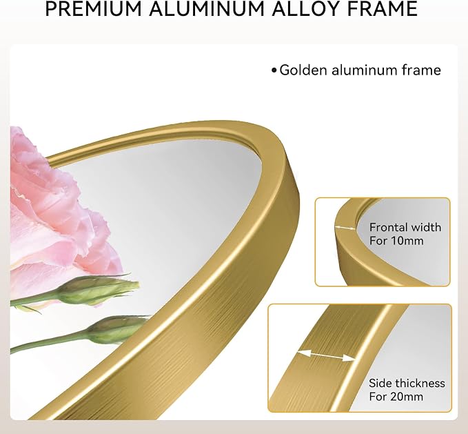 LAIYA 36 Inch Gold Round LED Bathroom Mirror, Anti Fog, Dimmable, 3 Colors | backlit lighted vanity wall mounted makeup mirror defogger touch switch brass frame IP65 CRI95 copper free silver glass hotel