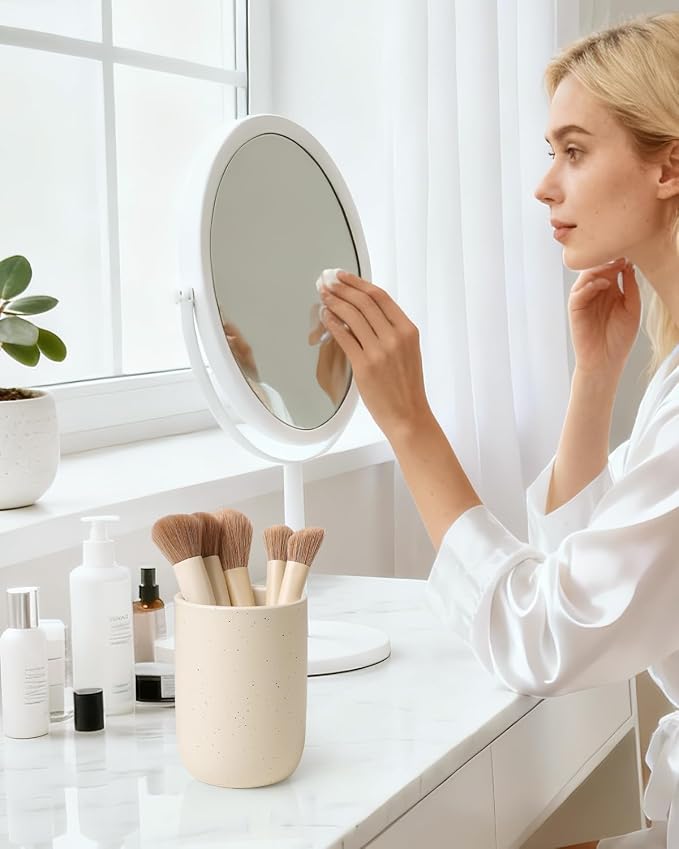 BosilunLife Ceramic Toothbrush Holder - 12oz Bathroom Toothbrush Holder Tooth Brush Holders Tumbler Cups Reusable Toothbrush Mouthwash Cup Small Toothbrush and Toothpaste Holder, Apricot