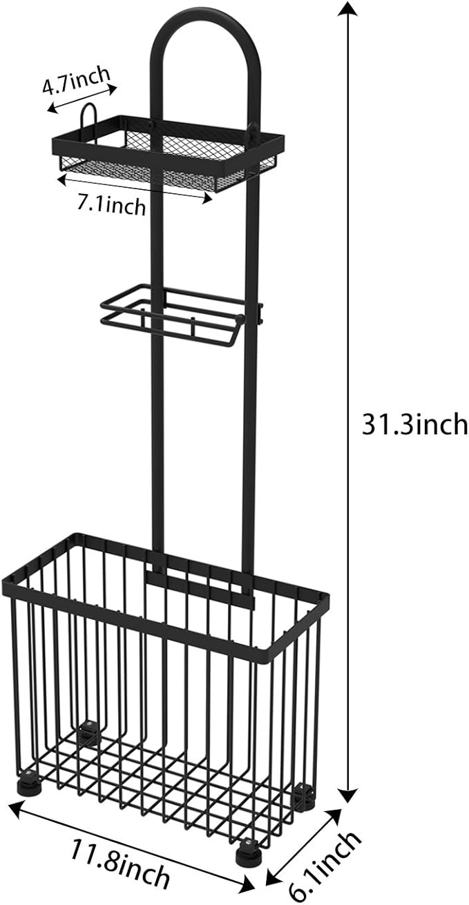 X-cosrack Freestanding Toilet Paper Holder Toilet Tissue Rack Scroll Stand Roll Dispenser with Storage Shelf Reserve for Phone Tablet Magazine Bathroom Organizer Bath Tissue Organizer (Black)