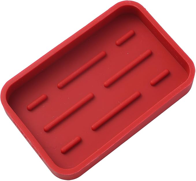 MicoYang Silicone Kitchen Sink Organizer Tray for Multiple Usage,Easy Clean Sponges Holder for Kitchen Bathroom Counter or Sink,Dish Soap Dispenser,Scrubber,Bottle,Cup Red 4.9”x 3.2”