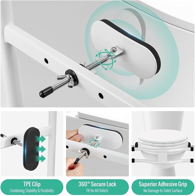 Toilet Safety Rails with Footrests, Adjustable Height & Width, Foldable Heavy Duty Toilet Safety Frame with Handles, Supports 500 lbs, Fits Most Standard Toilets-Suit for Elderly, Seniors & Disabled