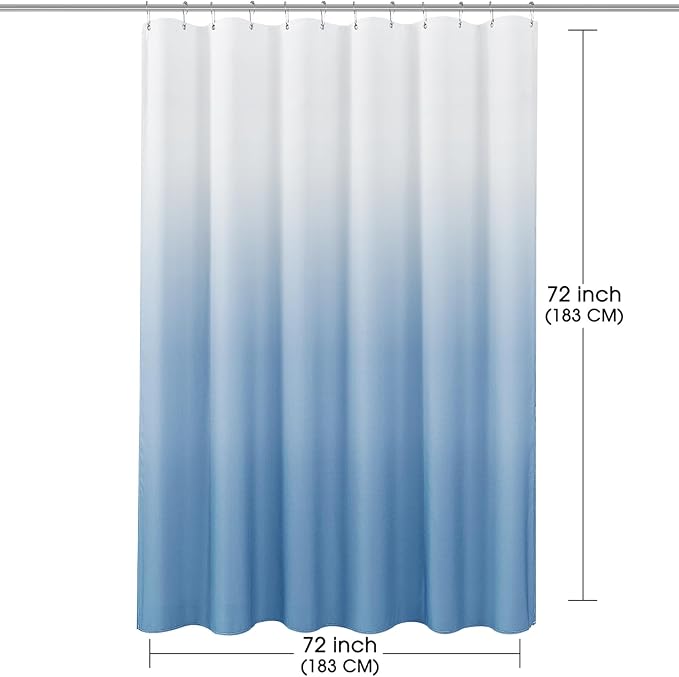 Blue Grey Shower Curtain Blue and White Ombre Bath Curtain Set with Hooks, Modern Decorative Bathroom Shower Curtains for Bathtub Hotel Spa, Light Blue 72x72 inch