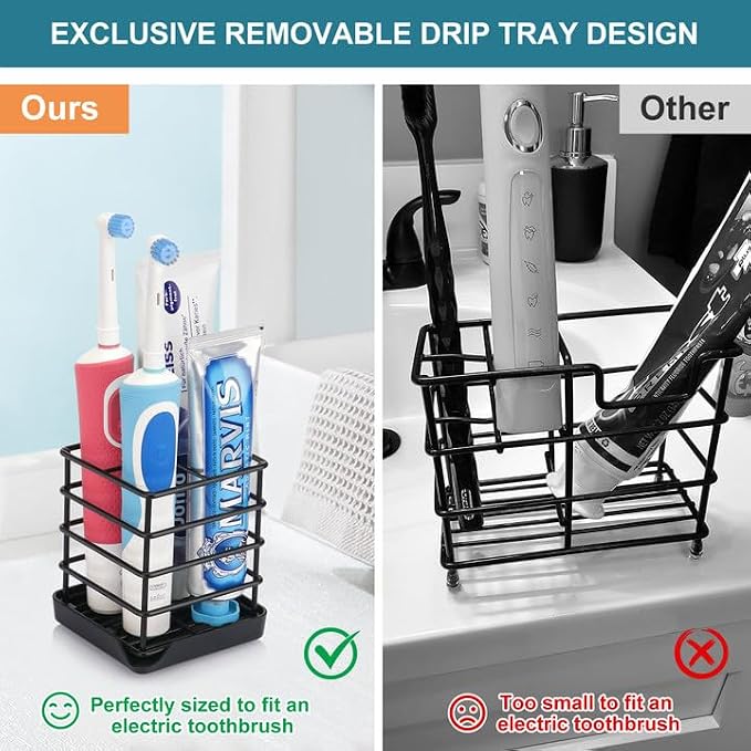 Toothbrush Holders for Bathroom,Black,Stainless Steel,Detachable,Tray,3 Slot