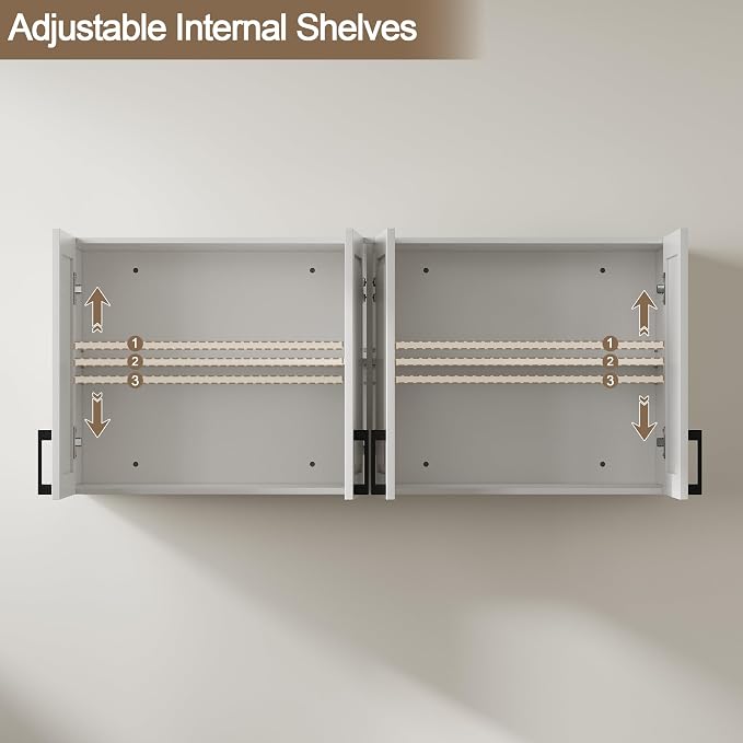 ChooChoo Laundry Room Cabinets, 4 Doors Wall Mounted Storage Cabinet | Kitchen Wall Storage, Bathroom Wall Cabinet, White