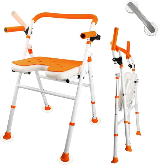 Foldable Shower Chair, Folding Bath Shower Seat for Inside Shower | Minimalist Shower Chair with Arms and Back, Height Adjustable, Portable Safety Bath Chairs for Elderly, Seniors, Disabled