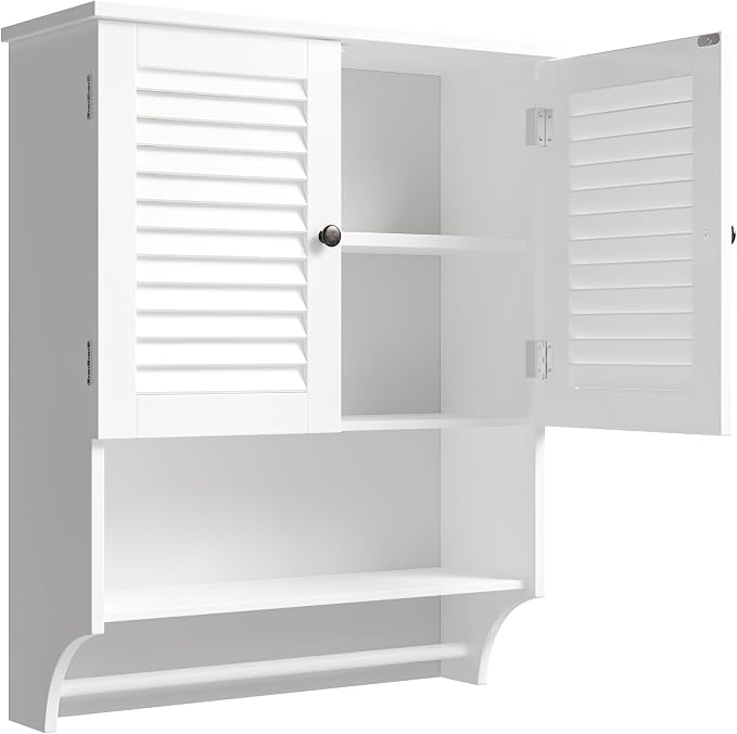 ChooChoo Bathroom Wall Cabinet with Towel Bar and Ample Storage | 23.6"L x 7.9"W x 27.5"H MDF Medicine Cabinet, Over The Toilet Space Saver Storage Cabinet with Adjustable Shelf, White