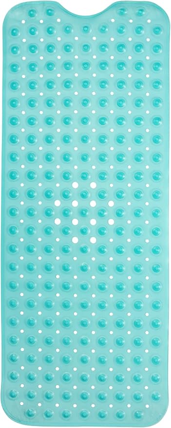 ENKOSI Non-Slip Bath & Shower Mat 40x16 Extra Long, Suction & Drain Holes | Clear Green look; Durable PVC; 40x16 in, Clear Green