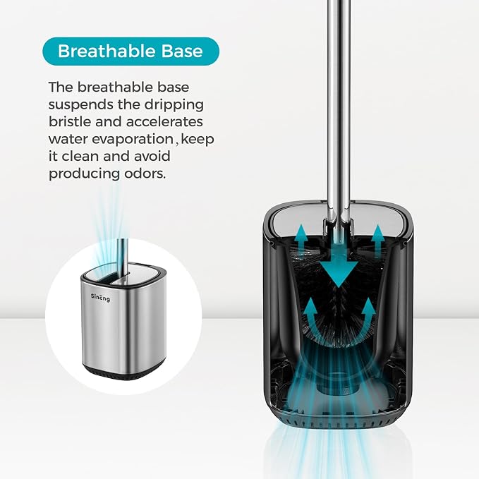 Toilet Brush Holder Set Toilet Bowl Brush Stainless Steel Automatic Open lid Toilet Bowl Cleaner Brush with Durable Bristle Head Toilet Cleaning Brush for Bathroom