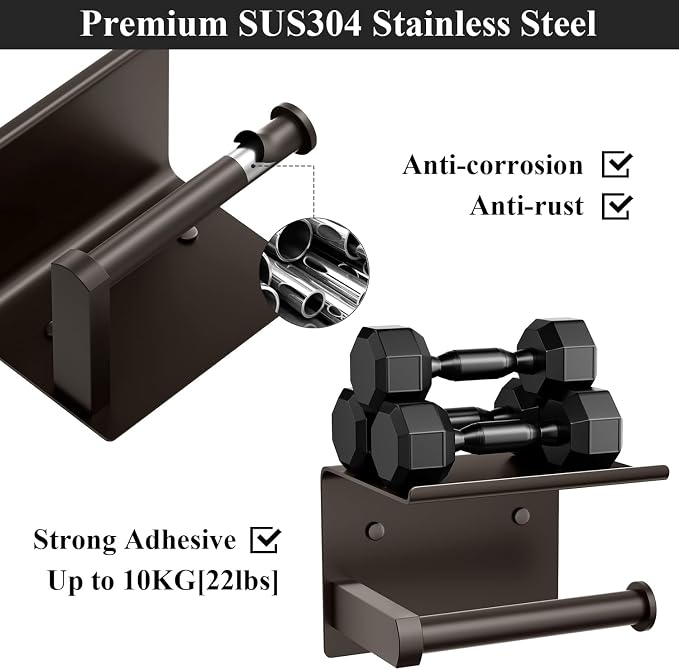 Toilet Paper Holder with Shelf Wall Mounted Toilet Paper Roll Dispenser | Heavy Duty Stainless Steel Bronze
