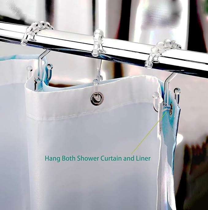 Resze 12 PCS Clear Double Shower Curtain Hooks,Plastic Shower Curtain Rings | Shower Hooks, Multi-functional Rings for Bathroom Shower Curtain,shower curtain liner and Kitchen supplies, etc.