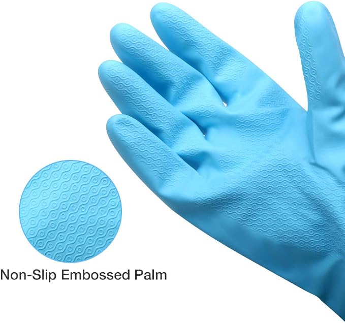 Alimat PluS Kitchen Gloves Latex Free, Cotton Flock Liner, 3 Pairs, Medium | Reusable Dishwashing Gloves with Non Slip Embossed Texture, Waterproof Cleaning Gloves for Laundry, Gardening