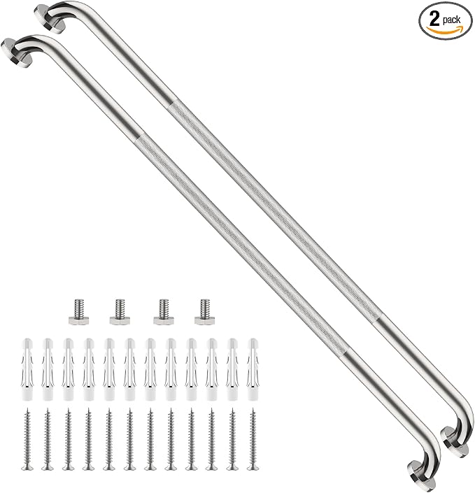 ZUEXT 2 Pack 48 Inch Extra Long Polished Chrome Anti Slip Shower Grab Bar | Stainless Steel Bathroom Safety Assist Handle, Heavy Duty Wall Mounted, Balance Support Rail for Seniors Handicap, 1.25" Dia