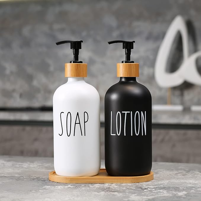 MOMEEMO Soap Dispenser Bathroom Set, Black & White | Hand and Lotion Dispenser, Suitable for Bathroom Decor