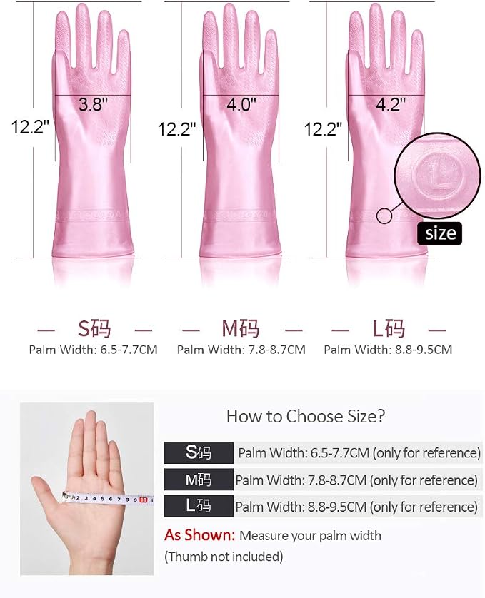 Alimat PluS Kitchen Gloves Latex Free, Cotton Flock Liner, 3 Pairs, Large | Reusable Dishwashing Gloves with Non Slip Embossed Texture, Waterproof Cleaning Gloves for Laundry, Gardening