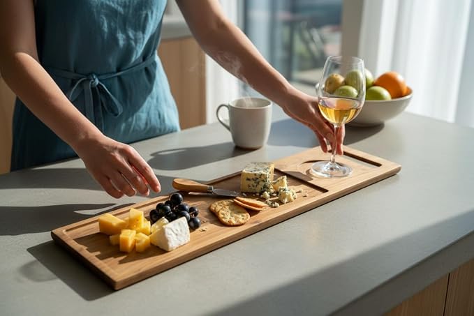 Zeek Bathtub Caddy Tray Solid Natural Wood Bath Board Charcuterie Serving Platter Housewarming Gift