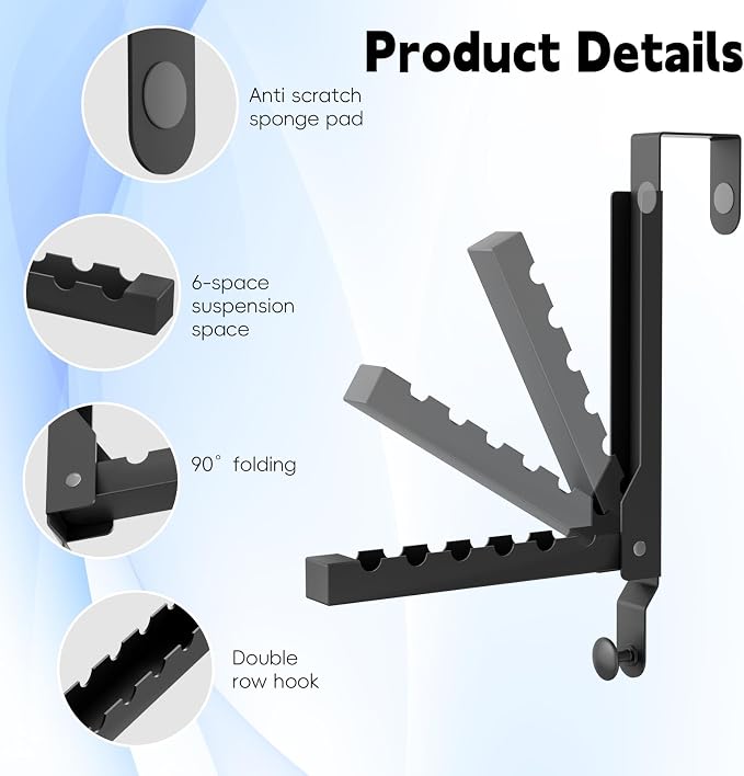 2 Pack Over The Door Hanger Folding Clothes Drying Rack, Folding Hanging Coat Rack for Indoor Laundry Room Compact Small Space Foldable Portable Clothing Hanger Hook Collapsible (Black-2(Upgraded))