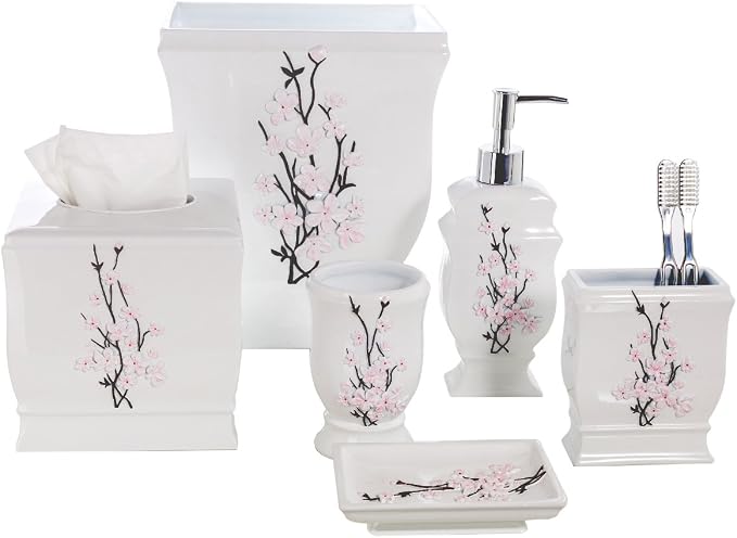 Creative Scents Vanda White Trash Can 1.48 Gal / 5.6L - Decorative Designed Wastebasket - Durable Small Bathroom Trash Can - Waste Basket for Bathroom, Powder Room, Bedroom Or Living Room Decor