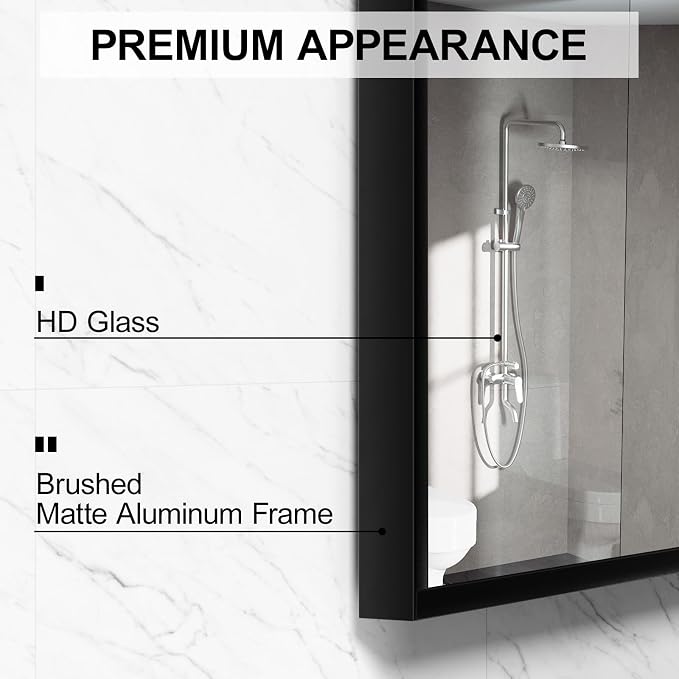 Rectangular Wall Mirror, Black Aluminum Frame, 18x24 Inches, Modern Style, Tempered Glass, Wall Mount for Bathroom Bedroom Living Room