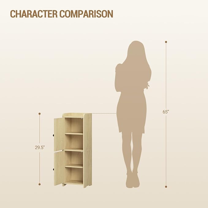 Hzuaneri Bathroom Storage Cabinet, Small Corner Floor Cabinet with 2 Doors | Narrow Toilet Paper Cabinets with Adjustable Shelf, Bathroom Organizer for Small Spaces, 7.9"D x 9.8"W x 29.5"H Rattan Yellow