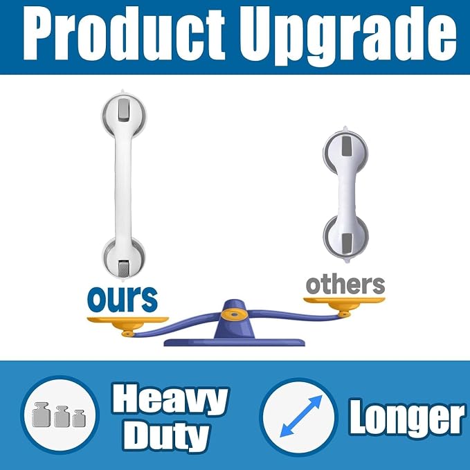 Shower Grab Bar, Suction Grab Bars for Shower, 2 Pack 16.11 Inch Shower Handles for Elderly Suction, Bathroom Grab Bars for Seniors, Shower Grab Bars Suction Heavy Duty, Waterproof No Drilling
