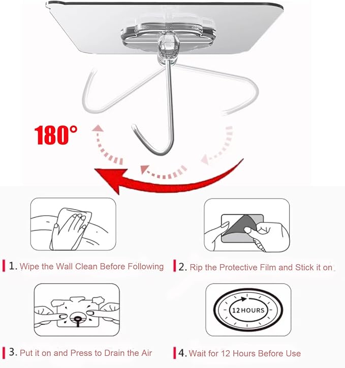 DDMY Clear Adhesive Hooks Heavy Duty Walls Hook 36 Pack for Hanging | Strong Self Adhesive Hook Holds Up to 50lb(Max) Transparent Reusable Waterproof No Drill for Kitchen Bathrooms Coat No Damage