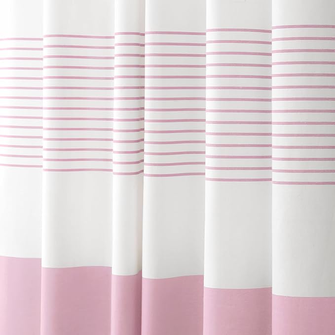 Pink Boho Cotton Striped Shower Curtain with Tassel 72" W X 72" L | Boho Farmhouse Shower Curtains for Bathroom with Soft Cotton Feel