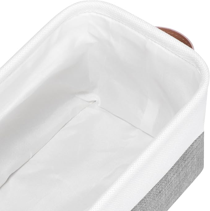 Small Fabric Storage Bins, Narrow Storage Baskets for Organizing | Long Storage Basket, with Handles, Decorative Basket, For Closets Shelves Toilet Paper, 15x6x5 inch, 4-Pack, Grey