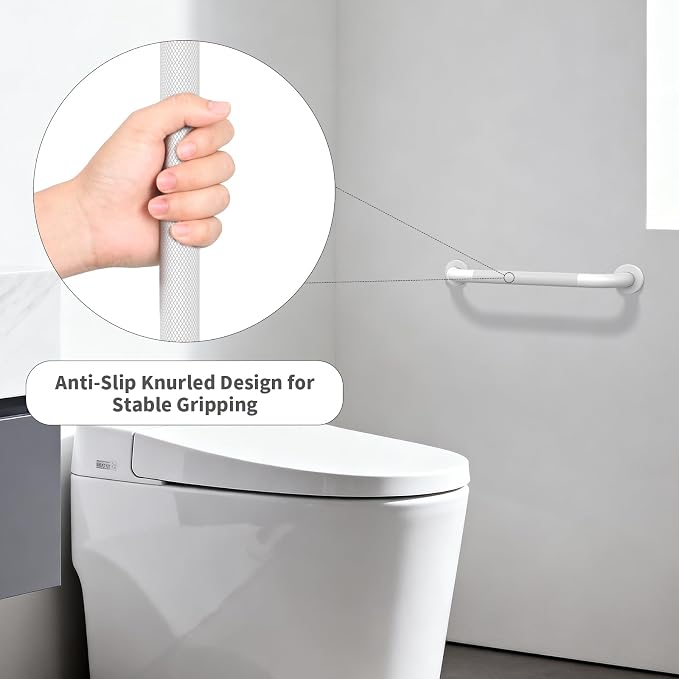 White Grab Bar 24 Inch, Grab Bar for Bathtub and Shower | Anti-Slip Knurled Grip, Stainless Steel, Bathroom Assist Handle Handrail, Handicap Support Bars for Toilet, 1.25" Diameter