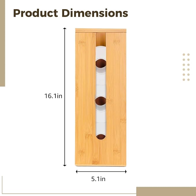 Bamboo Toilet Paper Storage,Wood Toilet Paper Holder Stand,Freestanding Vertical Tissue Storage Organizer, Holds 4 Rolls, 16.1 x 5.9 x 5.9 in / 41 x 15 x 15 cm, for Bathroom Organizer