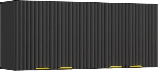 ChooChoo Bathroom Wall Cabinet, Laundry Room Cabinet with 4 Fluted Doors | Kitchen Storage Cupboard Cabinet with Adjustable Shelf, Fluted Wall-Mounted Medicine Cabinet for Kitchen, Garage, Black