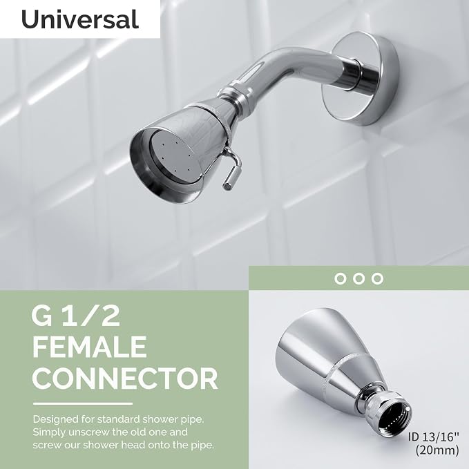 Angle Simple Shower Head High Pressure, Brass Shower Sprayer G 1/2, Chrome | High Flow Rinsing, Swivel Joint to Change Position, Adjustable Lever for Gentle Stream, Use in Bathroom or Outdoor
