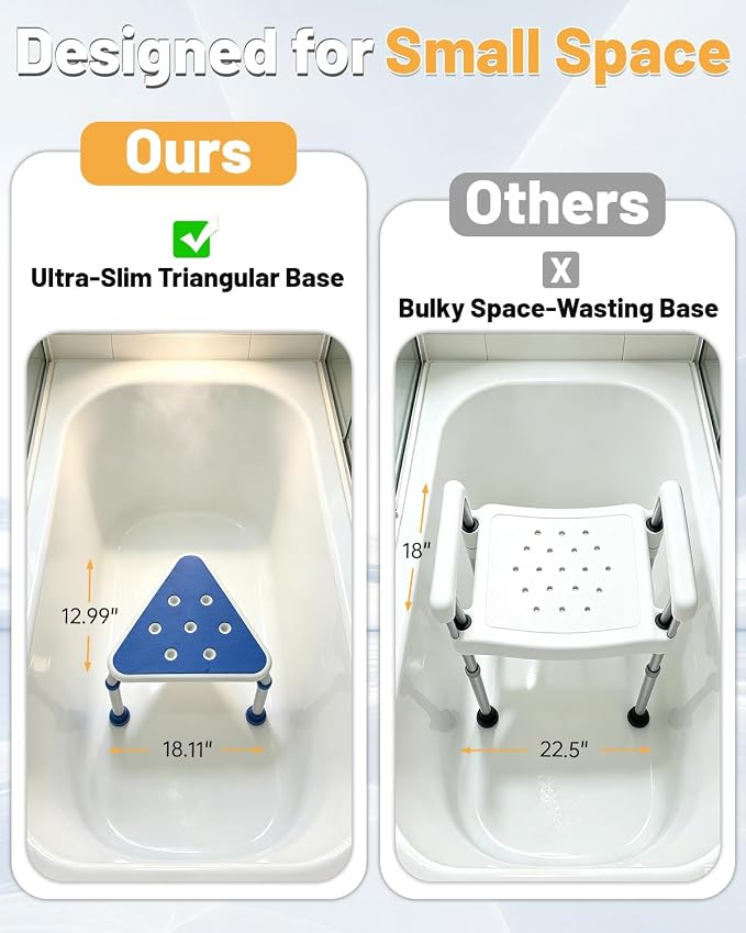 LEAGENTT HSA/FSA Triangular Shower Chair for Inside Shower, Space-Saving Corner Shower Stool for Compact Showers, Small Shower Stool for Shaving Legs, Adjust Shower Seat for Pregnant/Elderly/Disabled
