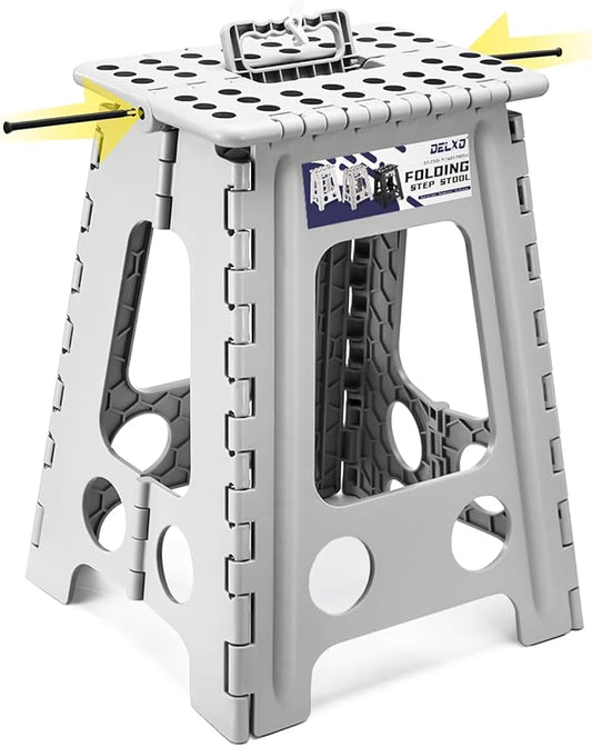 Delxo 17.5 Inch Folding Step Stool,Foldable Step Stool for Adults Grey | Step Stool with Safety Lock,Portable Collapsible Step Stool,Non-slip Folding Stools for Kitchen Bathroom Bedroom Garden 1PC