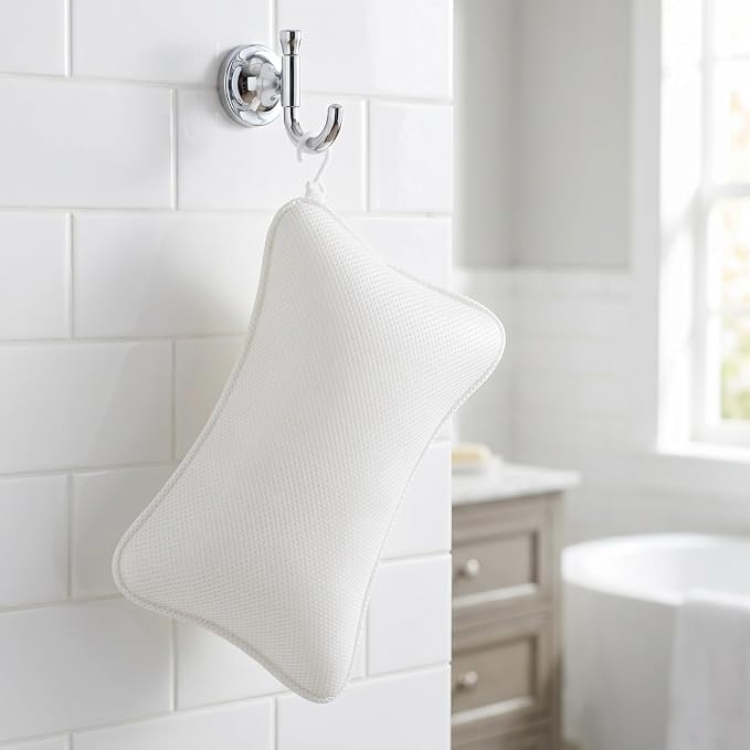 SUPVOX 3D Mesh Bath Pillow for Bathtub - Non-Slip Bathtub Pillow with 2 Strong Suction Cups, Breathable Neck and Head Support Cushion for Tub, Spa, Hot Tub, Quick Drying & Machine Washable, White