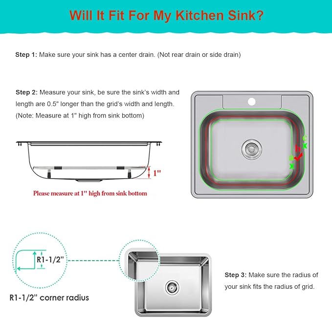 Orgneas Sink Protectors for Single Bowl Kitchen Sink Centered Drain | 304 Premium Stainless Steel Sink Bottom Grid Insert Sink Grate Drying Rack 12.5"x10.5", 1 Pcs