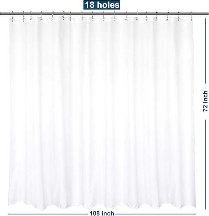 Barossa Design 108x72 Extra Wide Fabric Shower Curtain Liner, White | Soft Microfiber Cloth, Waterproof, Hotel Quality, Machine Washable, 108W x 72H for Bath Tub