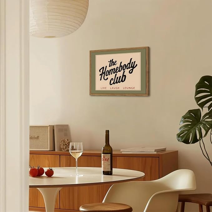 Funny the Homebody Club Sign Wall Art Vintage Homebody Wall Decor Picture Trendy Teen Boy Quote Room Poster Canvas Painting Print for Living Room Bedroom 12x16 inch Wood Framed