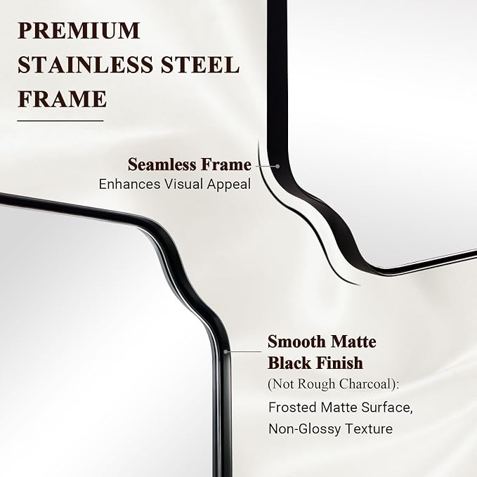 30x60 Black Vanity Mirror for Over Sink Bathroom | Moisture Resistant SUS304 Frame, Rounded Notched Corner, Vertically or Horizontally, Ideal Large Mirror over Bathroom Sink