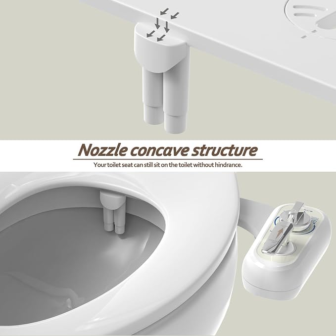 Left Handed Bidet Attachment for Toilet - Self-Cleaning control panel on left side Dual Nozzle (Frontal & Rear Wash) Non-Electric Adjustable Water Pressure, Water Bidet Toilet Seat Attachment
