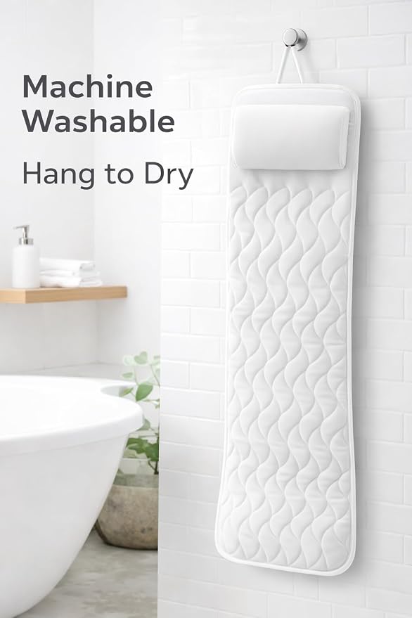 Full Body Bath Pillow for Bathtub Long Tub Cushion Mat with Headrest 5D Air Mesh 21 Suction Cups Quick Dry Machine Washable Dependable Industries Inc. Essentials